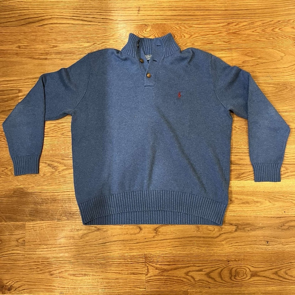 Polo Ralph Lauren Blue Button Sweater with Mock Neck